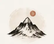 Ink mountain with rising sun